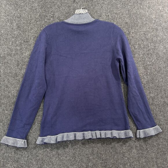 Nanette Lepore Sweater Women's Small Navy Mock Neck Ruffle Trim Long Sleeve Knit - Picture 6 of 9